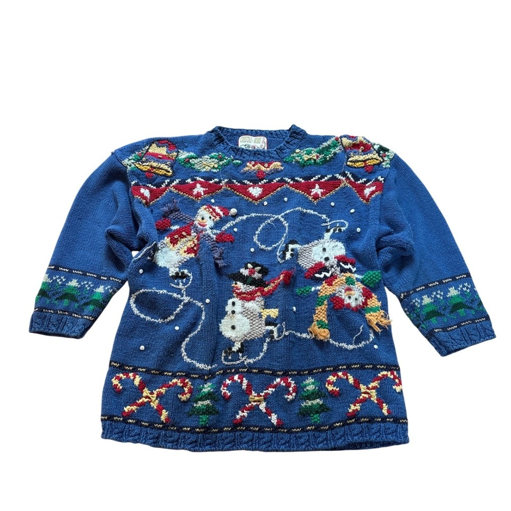 Crystal Kobe Christmas Sweater Womens Blue Vintage Snowman‎ Novelty SIZE 2X